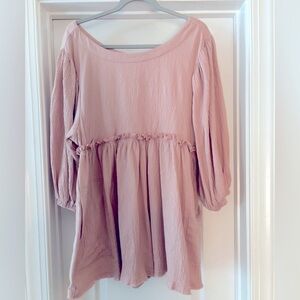 MABLE ROSE COLOR ROMPER FRILLY SIZE S FRINGE HEM PEASANT SLEEVES DEEP POCKETS